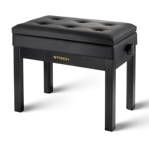 STRICH Adjustable Piano Bench with Storage, Wooden Keyboard Bench with Bookcase Stool Chair Seat with High-Density Sponges Cushion for Piano Shop Music School Studio, Black, SPB-20