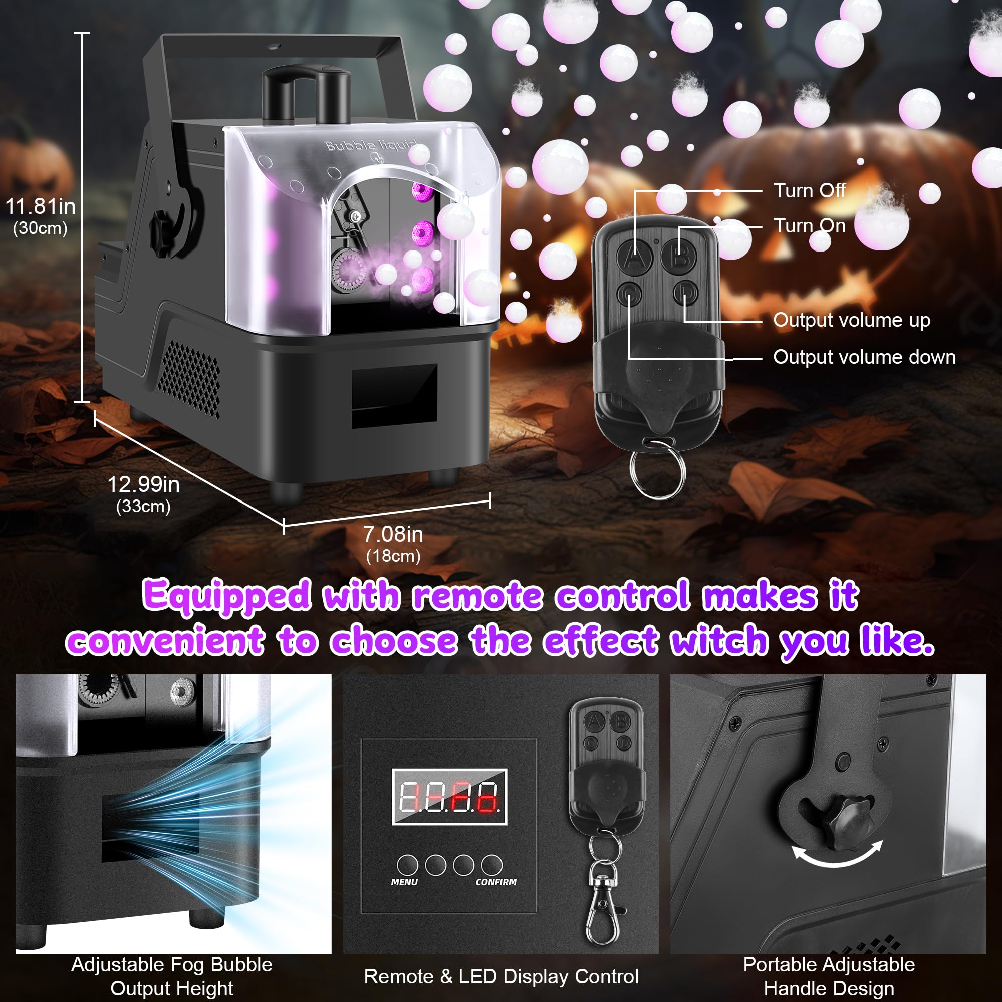 ENDYSHOW Fog Bubble Machine,900W 3IN1 Smoke Bubble Machine Maker with 6 Dynamic RGB LED Lighting Effect Remote&LED Display Control for Halloween Indoor&Outdoor Parties Birthday Wedding Show Stage
