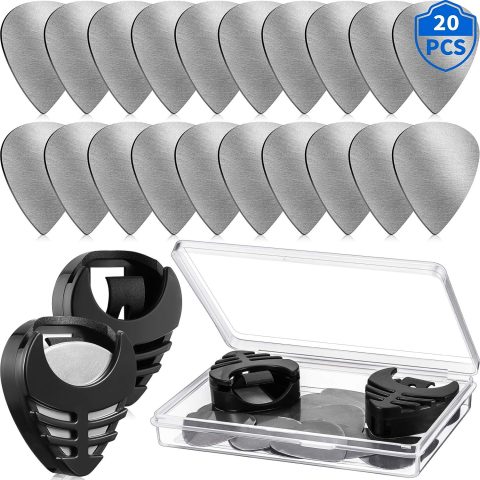 Frienda 20 Pcs Metal Guitar Picks with 2 Pick Holder, Storage Case