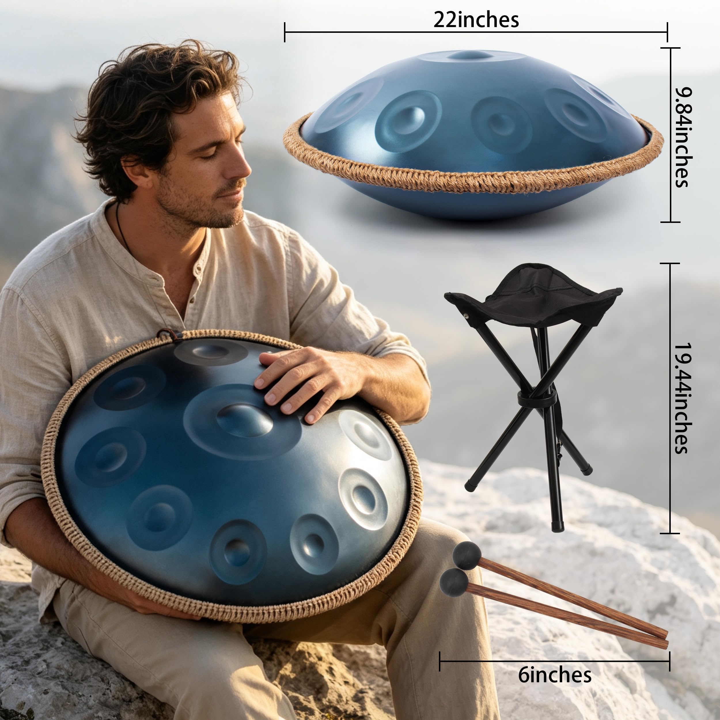 LOMUTY Handpan Drum 22 Inch for Adults 10 Notes – Hand Pan Drum(Blue)