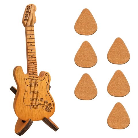 heqxwl Wooden Guitar Pick Box with 6 Pcs Guitar Picks，Mini Storage Box for Guitarists,Musician Engraved Wooden Plectrum Case,Acoustic Guitar Box for Electric Bass Guitar Ukulele Lover.(Guitar-B)