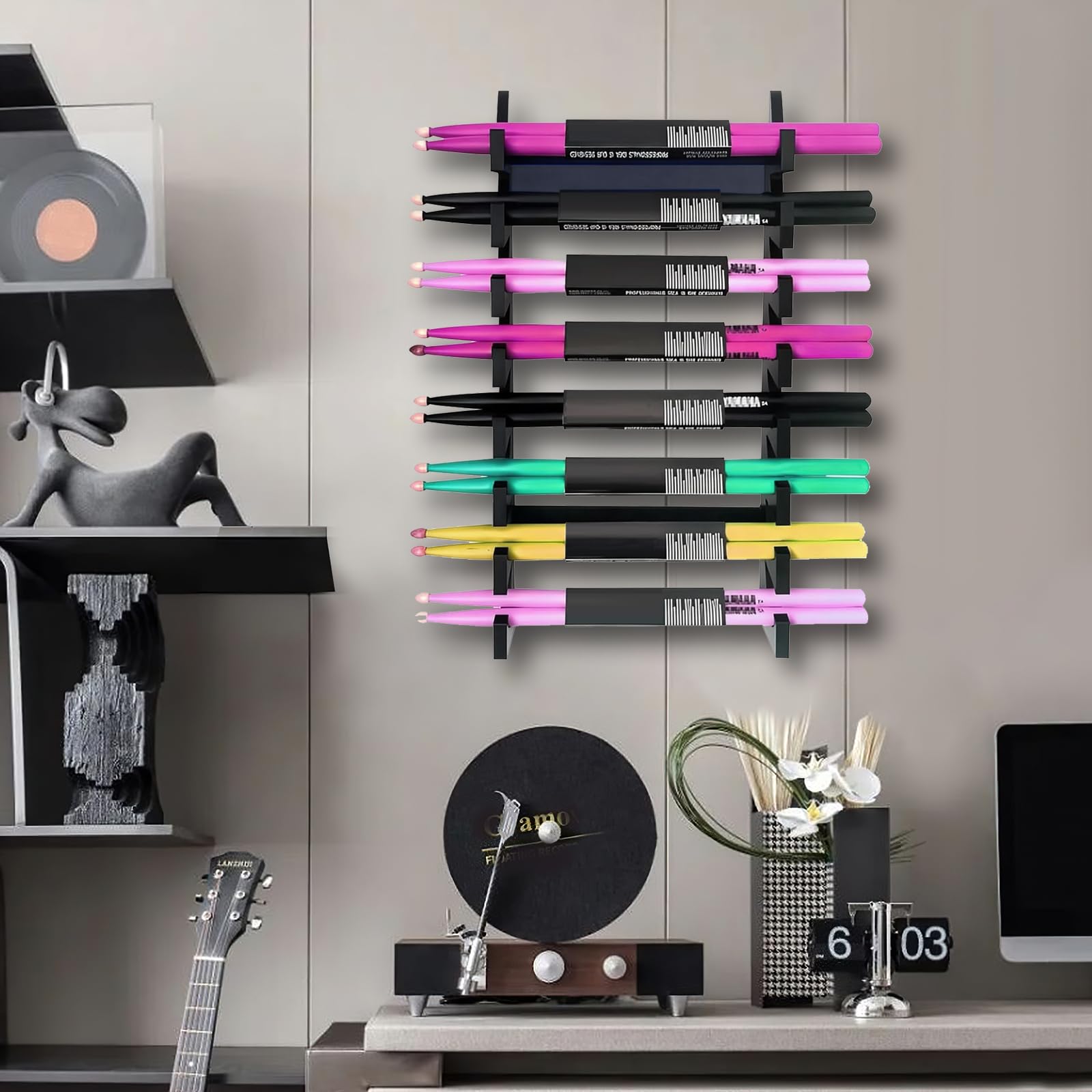 ChengFu Acrylic Drum Stick Holder, Drum Stick Display Holder, Drum Stick Holder, Wall Mounted Stick Holder holds 8 sets of drumsticks Drumstick Organizer Holder for Display (White)