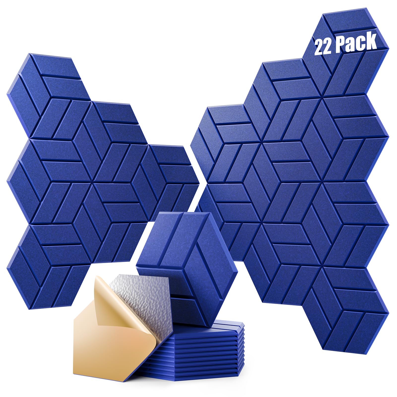 OTUOER 22Pcs Acoustic Panels with Self-adhesive, 12″X 10″X 0.4″ Sound Proof Foam Panels for Walls, Hexagonal Soundproof Wall Panels High Density, Sound Panels for Home Studio Office (Telecom Blue)