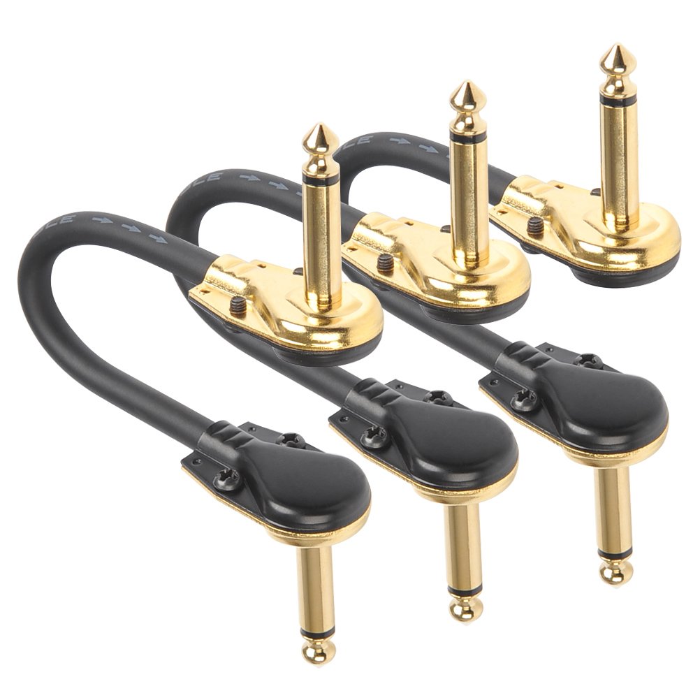 TIMESETL 3 Pack 6 Inch Guitar Patch Cable Ultra Quiet Instrument Effect Pedal Patch Cords 1/4-inch Right Angle Low Profile Pancake Design