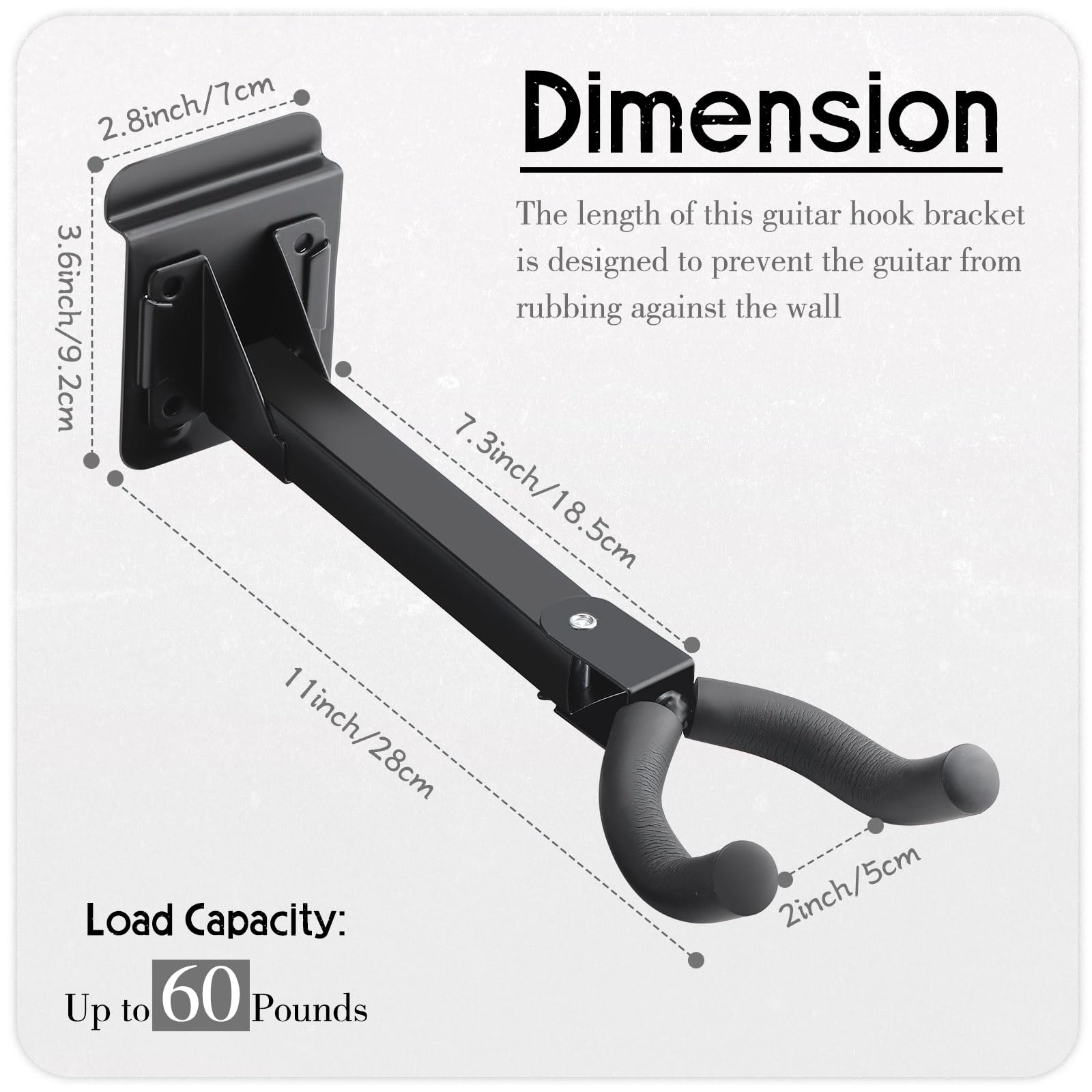 Therwen 6 Pcs Guitar Hanger Wall Mount Guitar Hangers Hooks Holders with Slat Adapter 180° Adjustable Black Hook Stand Wall Mount for Acoustic Electric Bass
