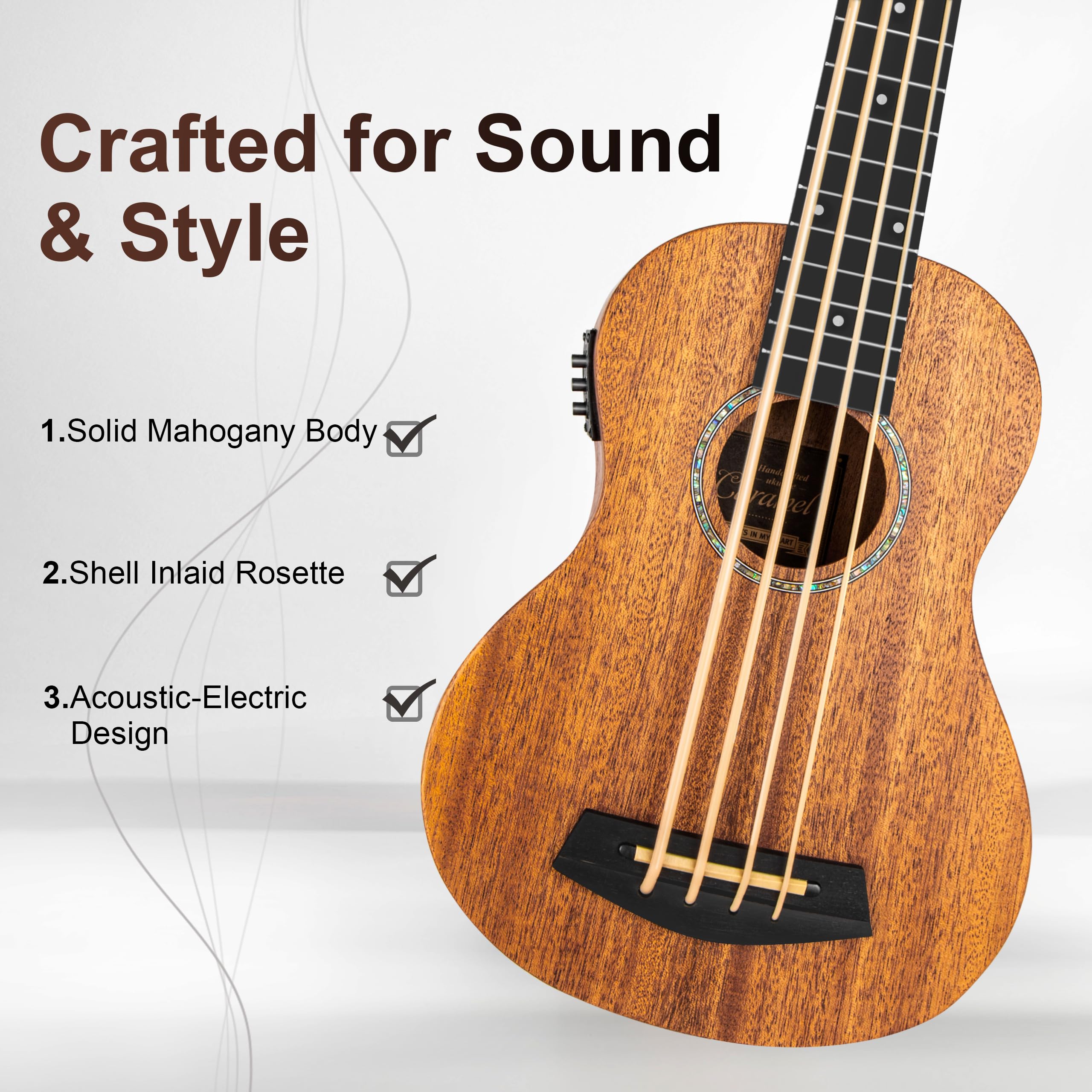 Caramel CUB402 Electric 30inch All Solid Wood Mahogany Ukulele Bass