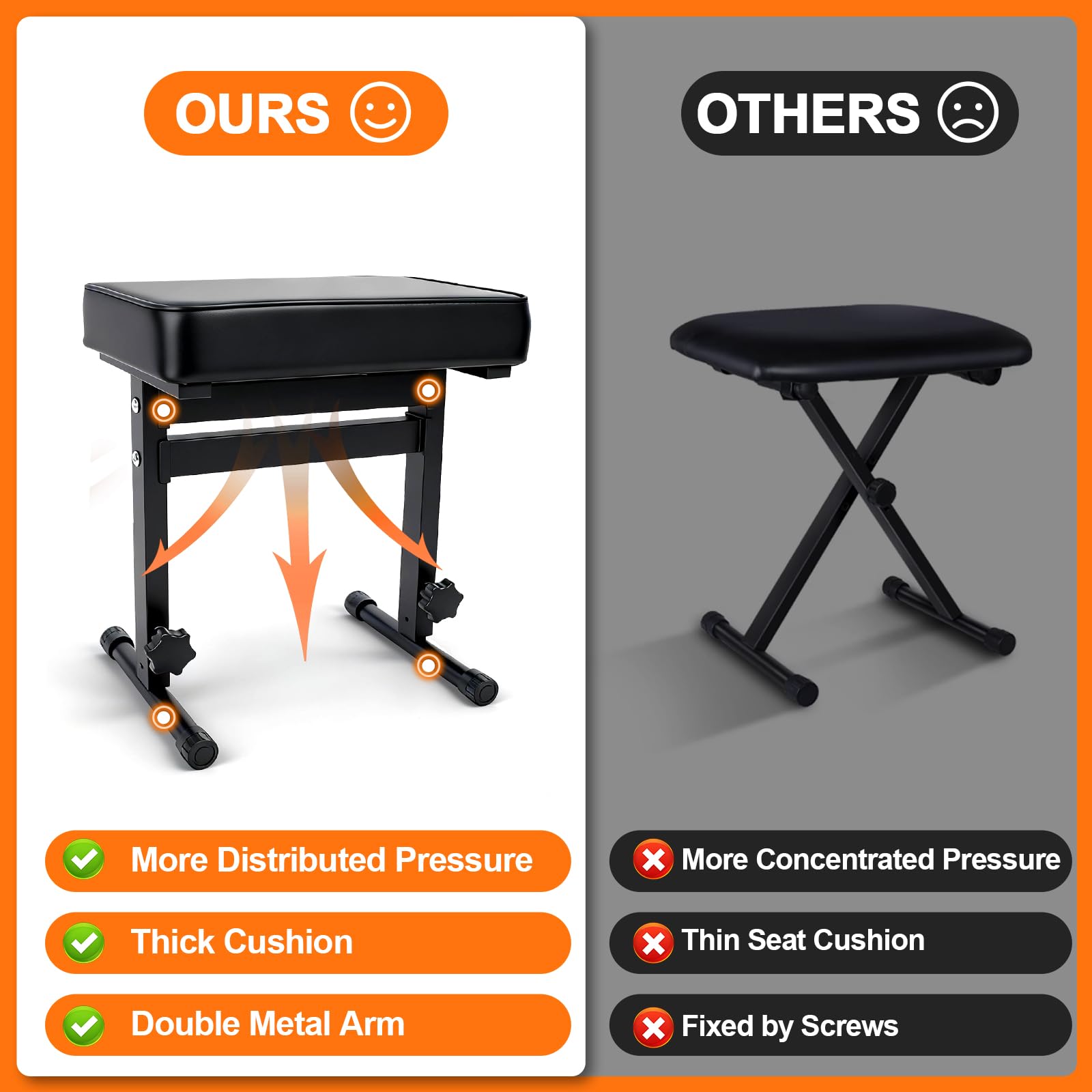 Firstar Adjustable Piano Bench 18.11″ to 22.83″, Durable Piano Stool with PVC Leather, Portable Keyboard Bench with Padded Cushion for Musicians Piano Stool Chair (Capacity: 260 lb)