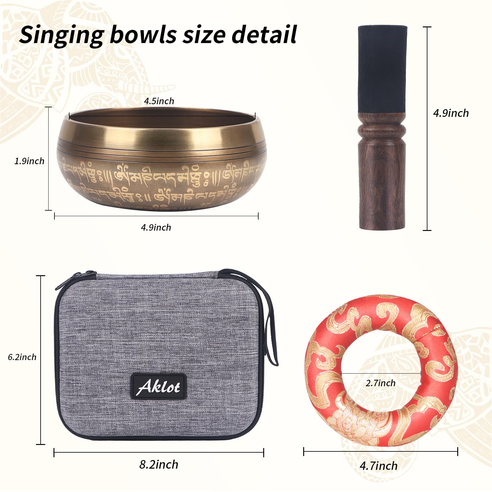 Kmise Tibetan Singing Bowls Set- Handmade in Nepal Meditation Sound Bowls for Yoga, Meditation, Mindfulness, Healing and Chakra Balancing, Stress Relief (5’,Ganesha)