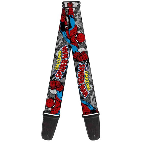 Buckle-Down Guitar Strap – THE AMAZING SPIDER-MAN Stacked Comic Books/Action Poses – 2″ Wide – 29-54″ Length