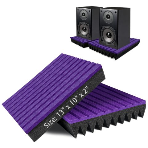 TroyStudio Speaker Isolation Pads, 2 Pack Subwoofer Wedge for 6.5″-8″ Studio Monitor Pair, Thick Acoustic Foam Felt Riser Mat, Bass Speaker Feet Improve Sound Clarity for Desktop, Home Theater