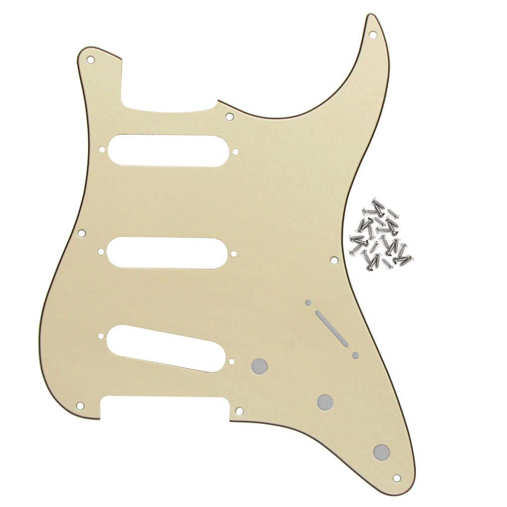 FLEOR 3Ply Cream SSS 8 Hole StratPickguard Guitar Backplate Tremolo Cavity Cover with Screw for Vintage ST Style Guitar Parts