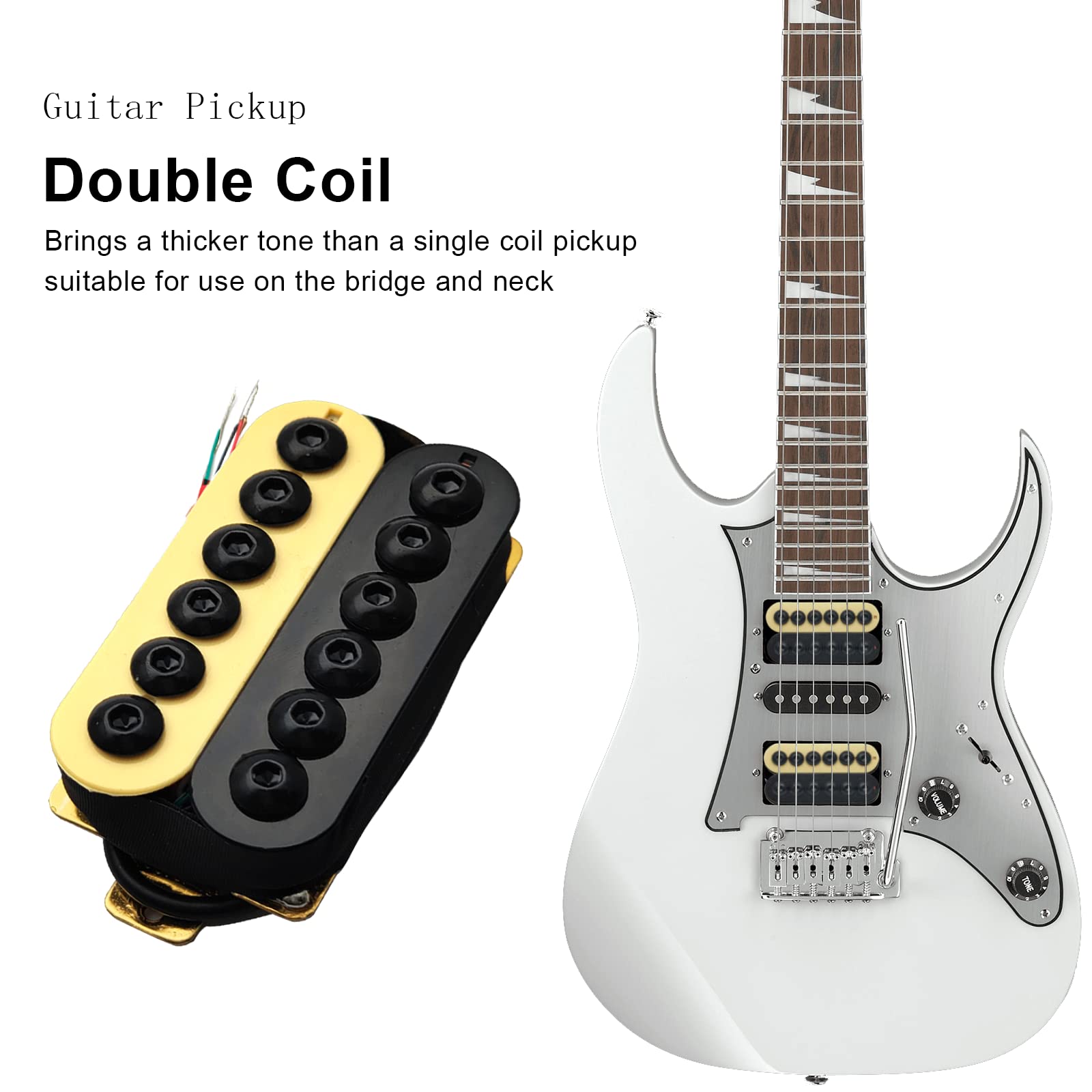 SAPHUE Adjustable Metal Double Coil Electric Guitar Pickups Humbucker Punk Neck/Bridge Pickup (Ivory&Black)
