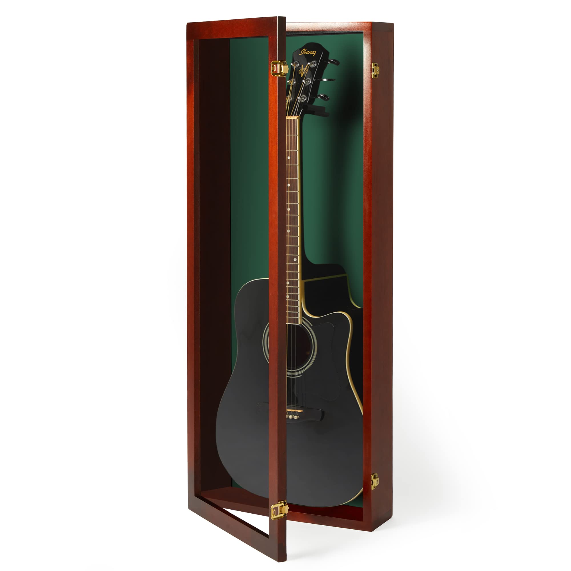 PENNZONI Acoustic Guitar Display Case – Acrylic Acoustic Guitar Case – Guitar Display Case Wall Mount Made from Hardwood Frame & Clear Acrylic – Cherry w/ Felt Green