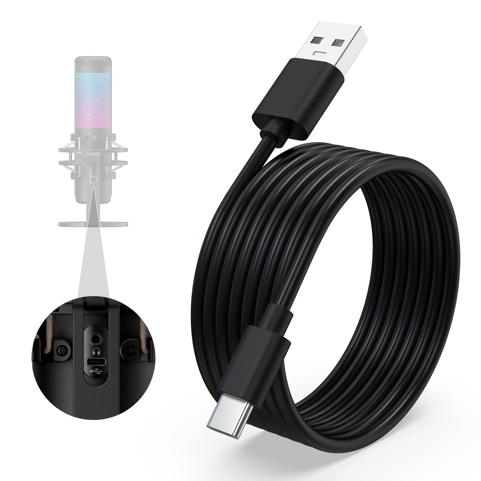 Arzweyk USB Type C Data Charging Cable Cord Compatible with HyperX QuadCast 2, SoloCast, QuadCast S USB Condenser Gaming Microphone, TONOR TC30,Elgato Wave 3 Mic 10Ft