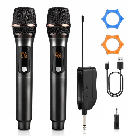 WONATU Wireless Karaoke Microphone, Rechargeable Wireless Microphone System for Singing and Karaoke, 2.4G Handheld Wireless Microphones with Type-C Charging, 500 ft Range, 6.35mm/3.5mm Mic Input