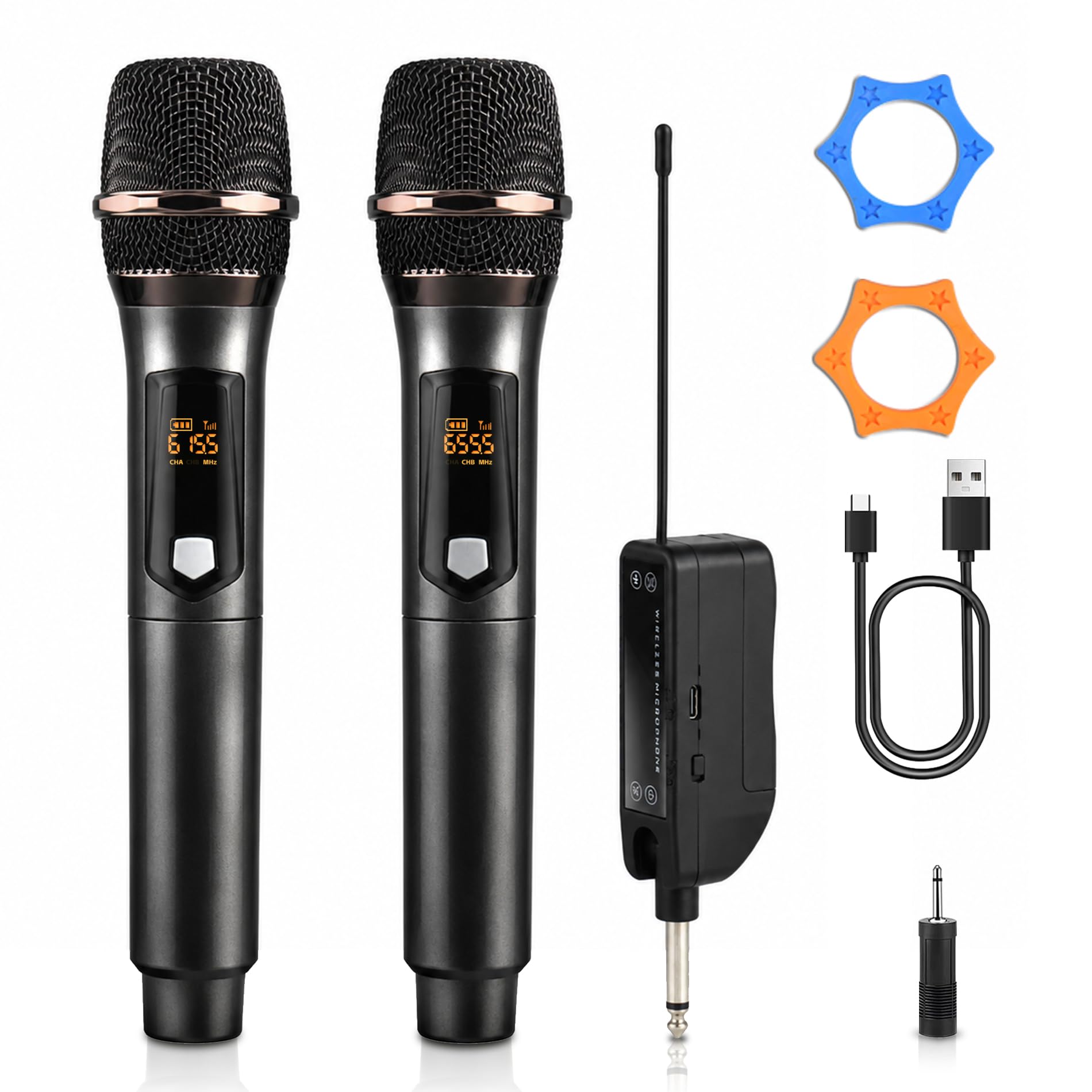 WONATU Wireless Karaoke Microphone, Rechargeable Wireless Microphone System for Singing and Karaoke, 2.4G Handheld Wireless Microphones with Type-C Charging, 500 ft Range, 6.35mm/3.5mm Mic Input