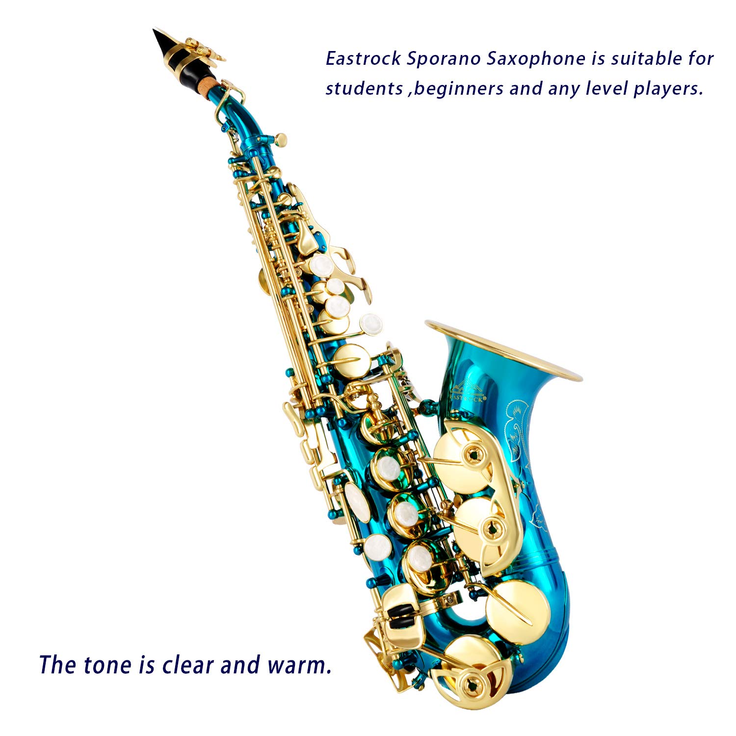 EASTROCK Bb Curved Soprano Saxophone Lake Blue for Beginners Students