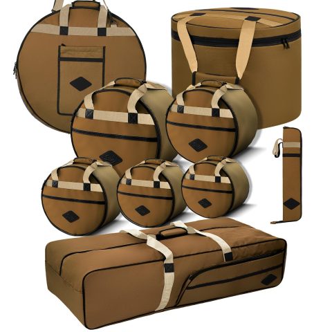 Beatello 9-Piece Professional Drum Bag Set, Vintage Slub Cotton Padded Drum Case for 10/12/13″ Toms, 14″ Snare, 16″ Floor Tom, 22×18″ Bass Drum, Includes 24″ Cymbal Bag, Hardware & Stick Bags(Brown)