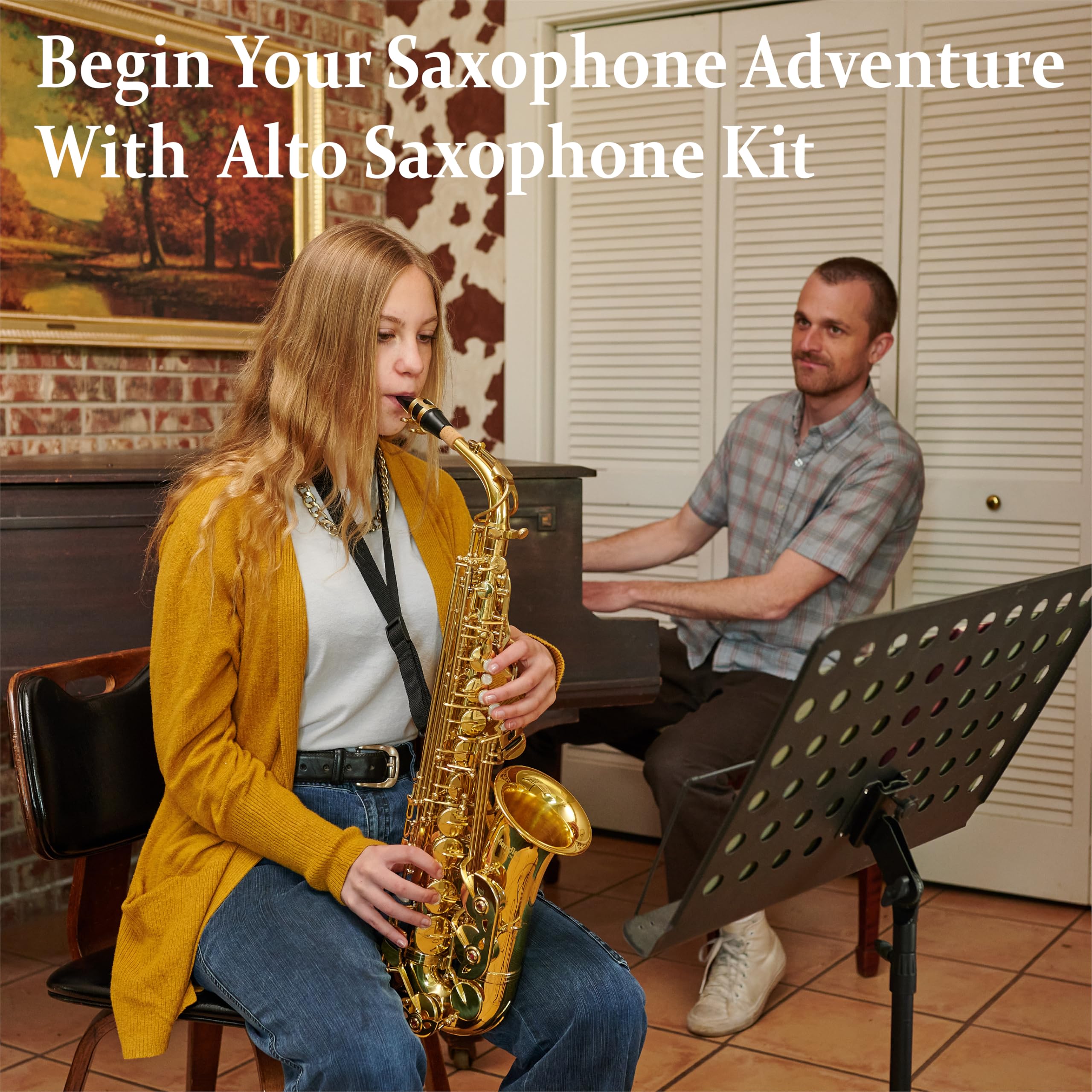 Mendini By Cecilio Eb Alto Saxophone Kit for Beginner – Gold Red
