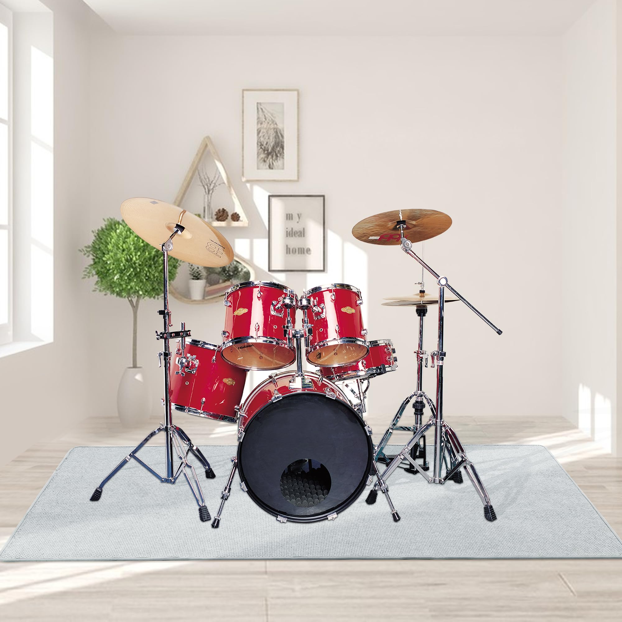 BALAPET Drum Rug,4 x 6Ft Drum Mat Drum Carpet with Non-Slip on Both Sides Soundproof Drum Floor Mat for Electrical Drum Drum Accessories Gift for Drummers(Gray)