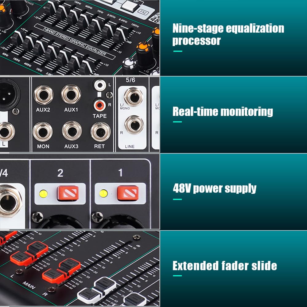Yamnweo GF8PRO Multifunction 8 Channel Audio Mixer, LCD Color Screen, Supports Multi-Effect Audio Processing, Built-in 7 Band Equalizer and 99 Reverb DJ Mixer for Performance and Studio (GF8 FBM)