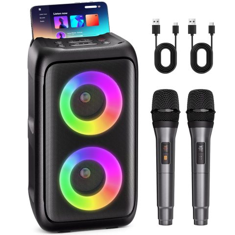 Bluetooth Speaker with 2 Wireless Microphones for Home Outdoor Party