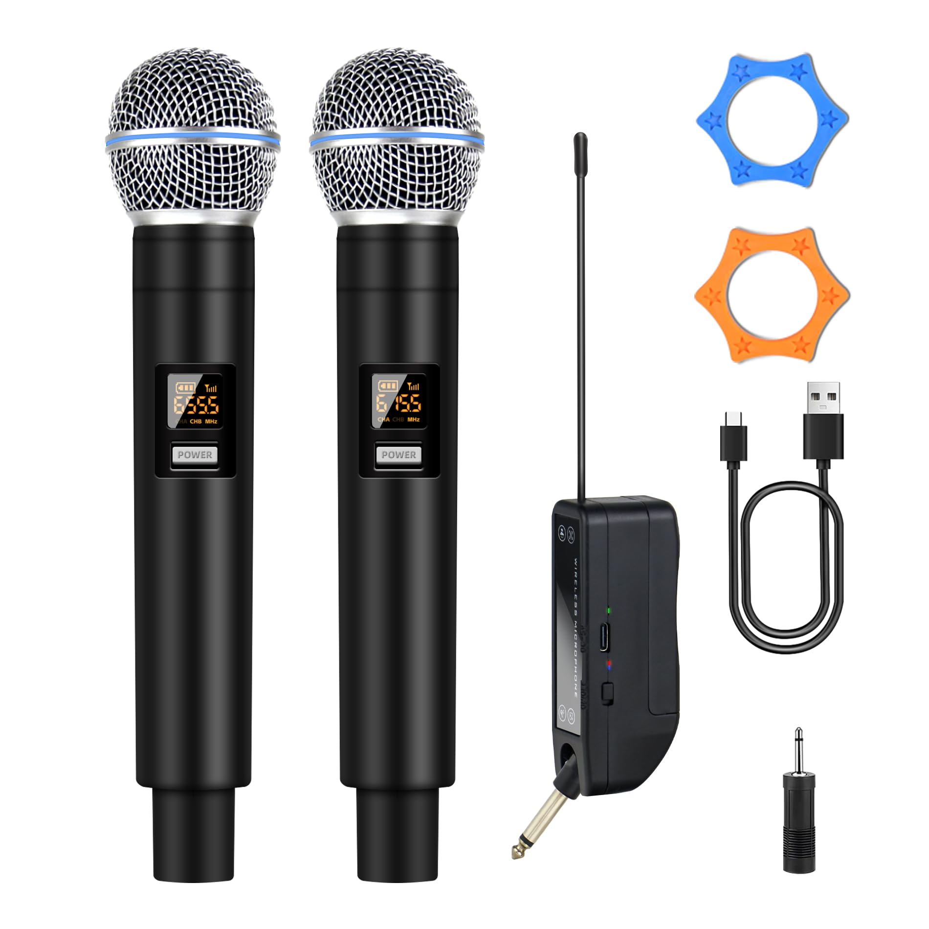 WONATU Handheld Wireless Microphones, 2.4G 500 ft Range