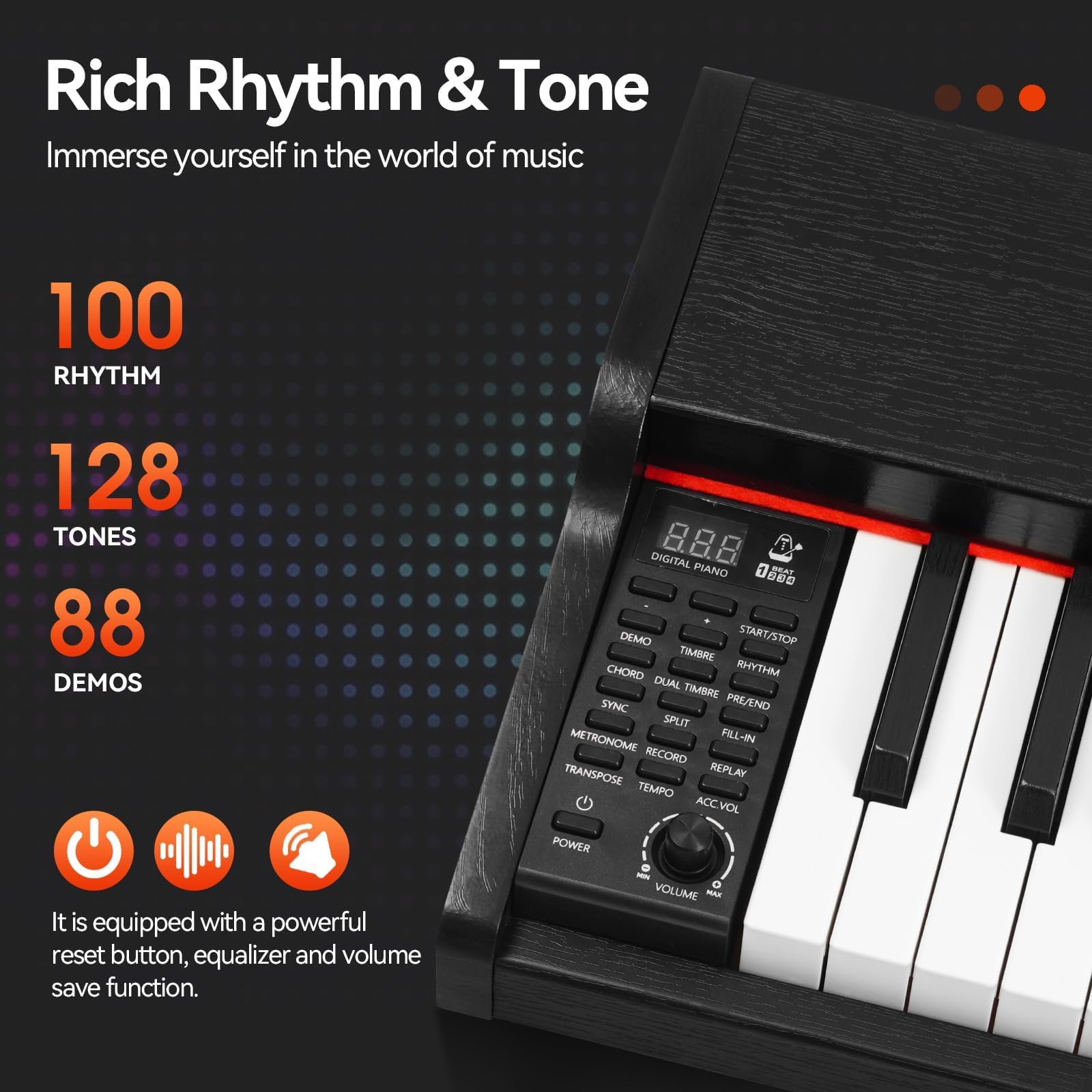 ZHRUNS Digital Piano 88 Key Weighted, Full Size Electric Keyboard Piano for Beginners, Portable Piano Keyboard with Sheet Music Stand, Sustain Pedal, Power Adapter, Black (Keyboard Only)