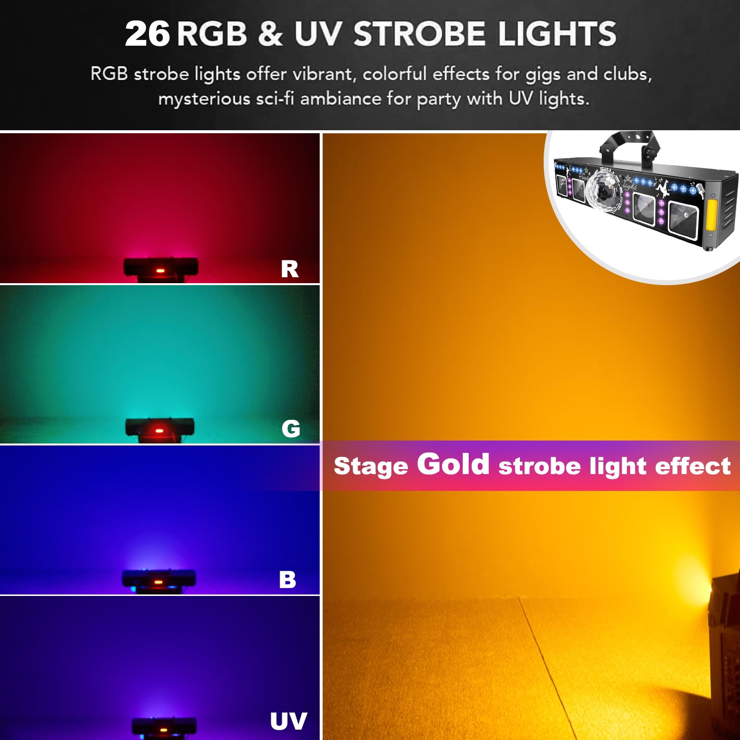 DJ Lights for Parties, Pro 7 in 1 DMX & Sound Activated DJ Lights Show Machine with Disco Ball Light, UV Black Lights – Sound Activated LED Lighting for Home, Karaoke, Birthday and DJ Events World Cup