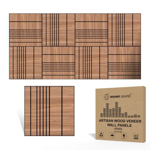 WoveN SounD Acoustic Wall Panels, Teak, 8 Pack, 23.6×23.6 in