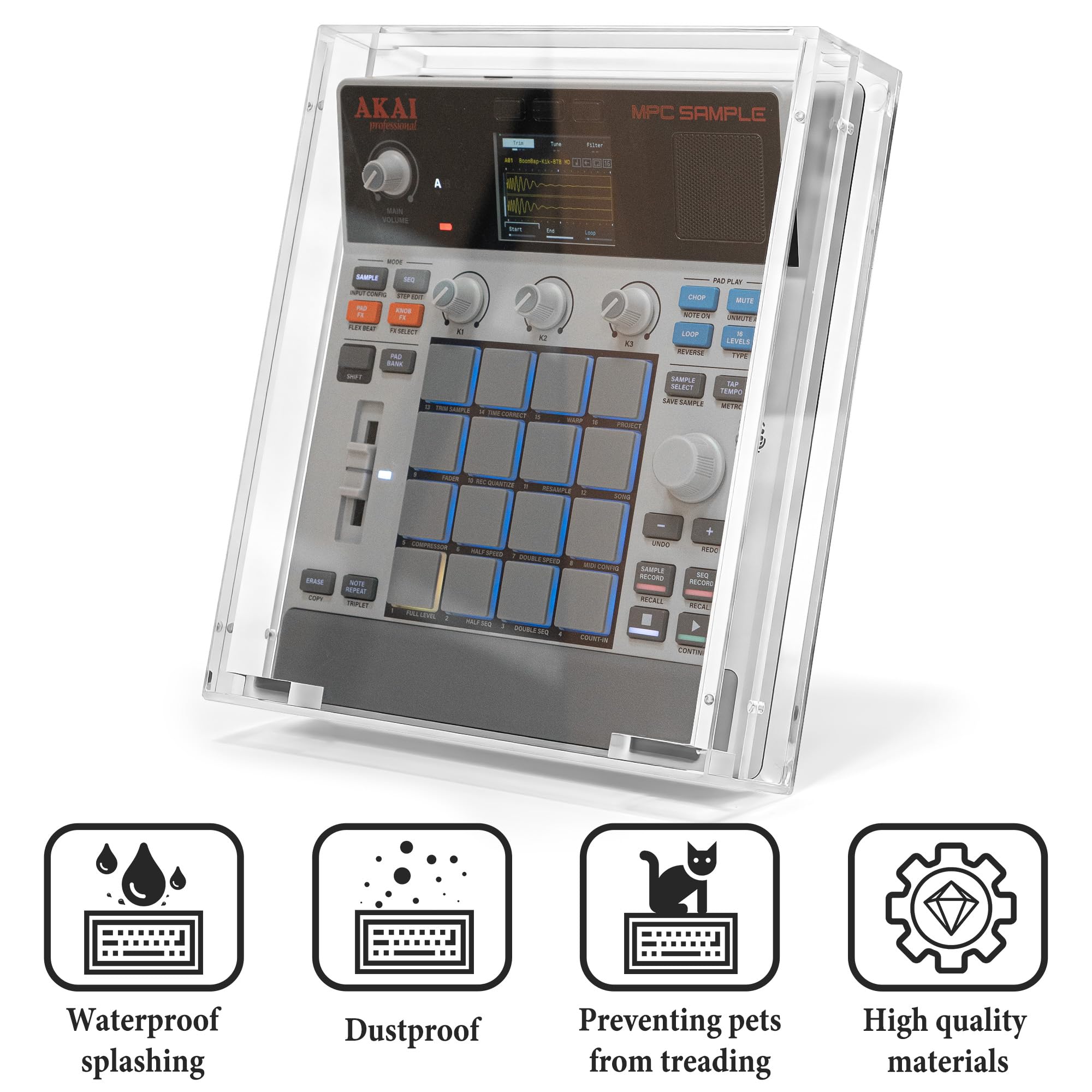 Geekria Audio Sampler Acrylic Protective Case/Dust cover, Compatible with Akai Professional MPC Sample Portable Groovebox, Magnetic Opening and Closing Design