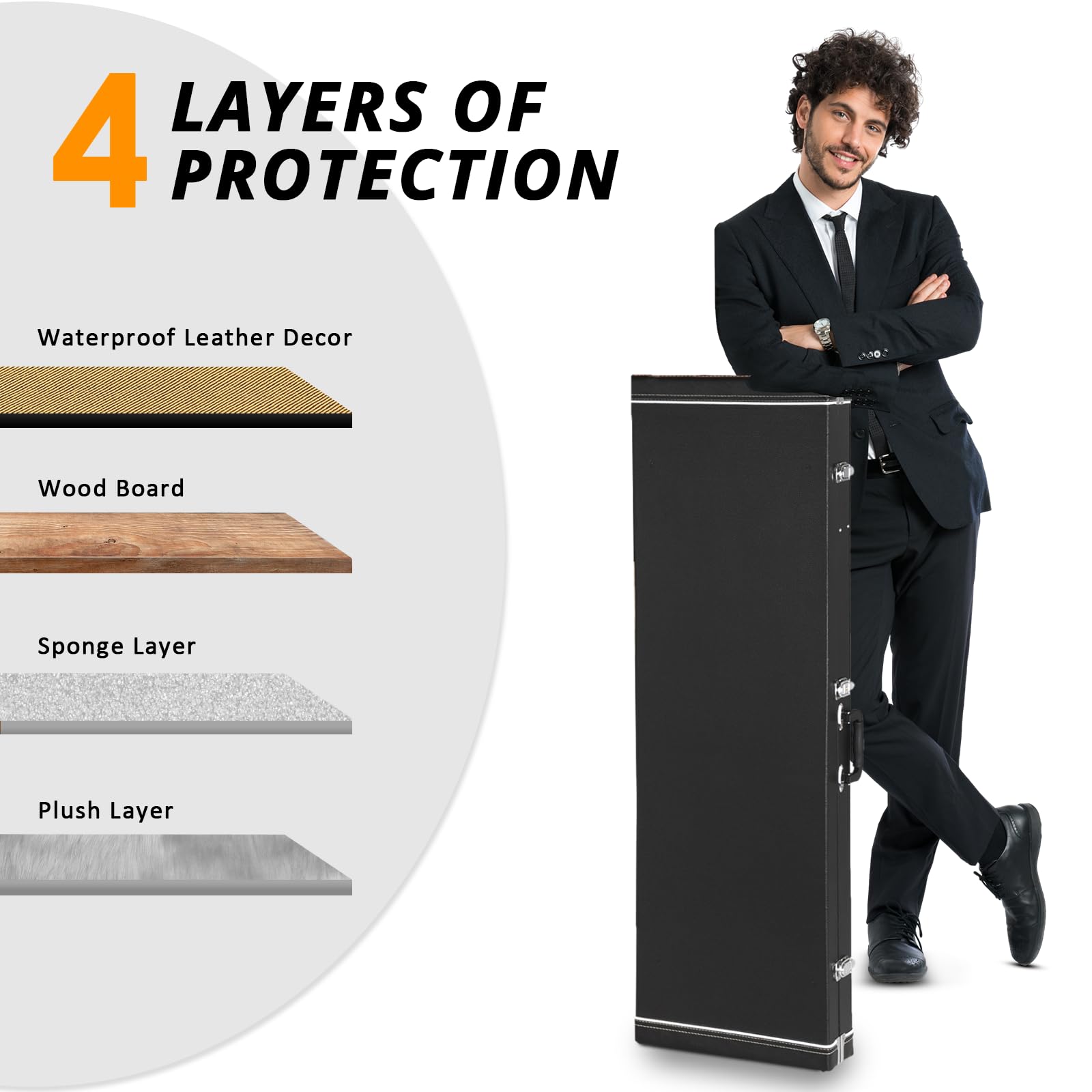 Ktaxon Bass Guitar Hard Case with Lock Latch and Soft Padding, Black