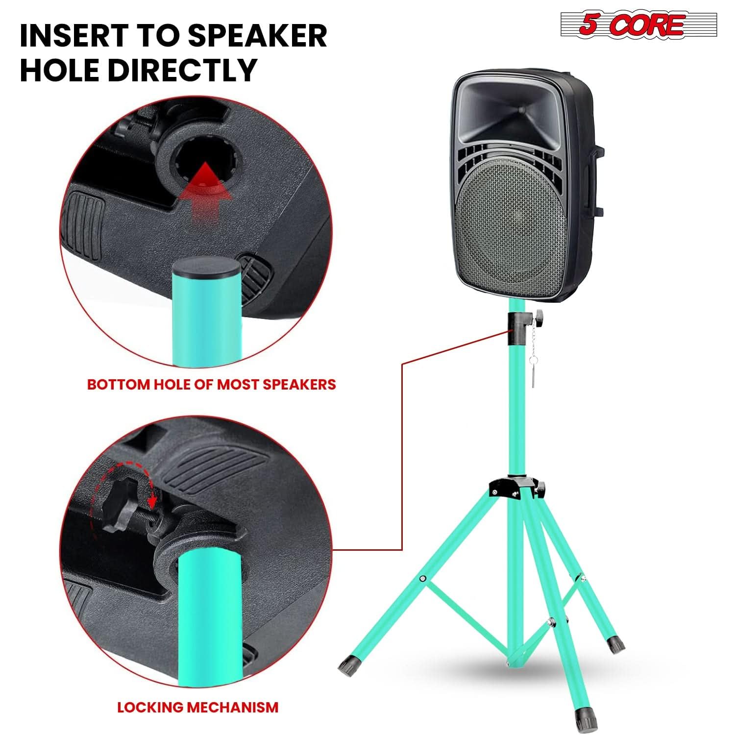 5 Core Speaker Stand Tripod Heavy Duty Adjustable Pair for PA DJ Stage & Event Telescoping Height up to 54″ Universal 35 mm Mount with Carry Bag – SS HD 2 PK 4.5 FT WH WB