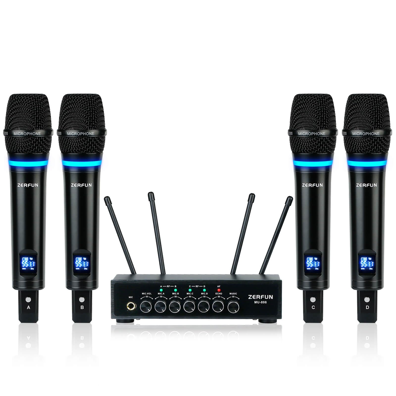 ZERFUN 4 Channel Rechargeable Wireless Microphone System(MU-898)