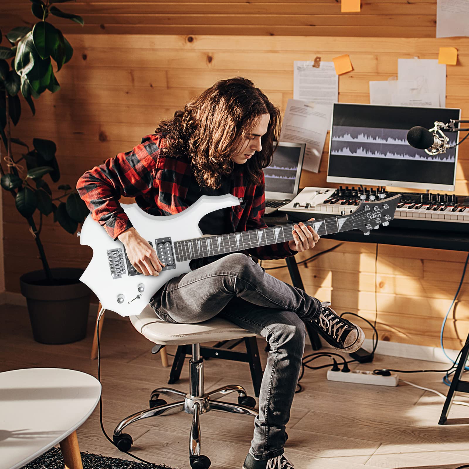 Glarry Cool Burning Fire Style Electric Guitar Christmas gift for Beginner Guitar Lover with Accessories Pack (white)