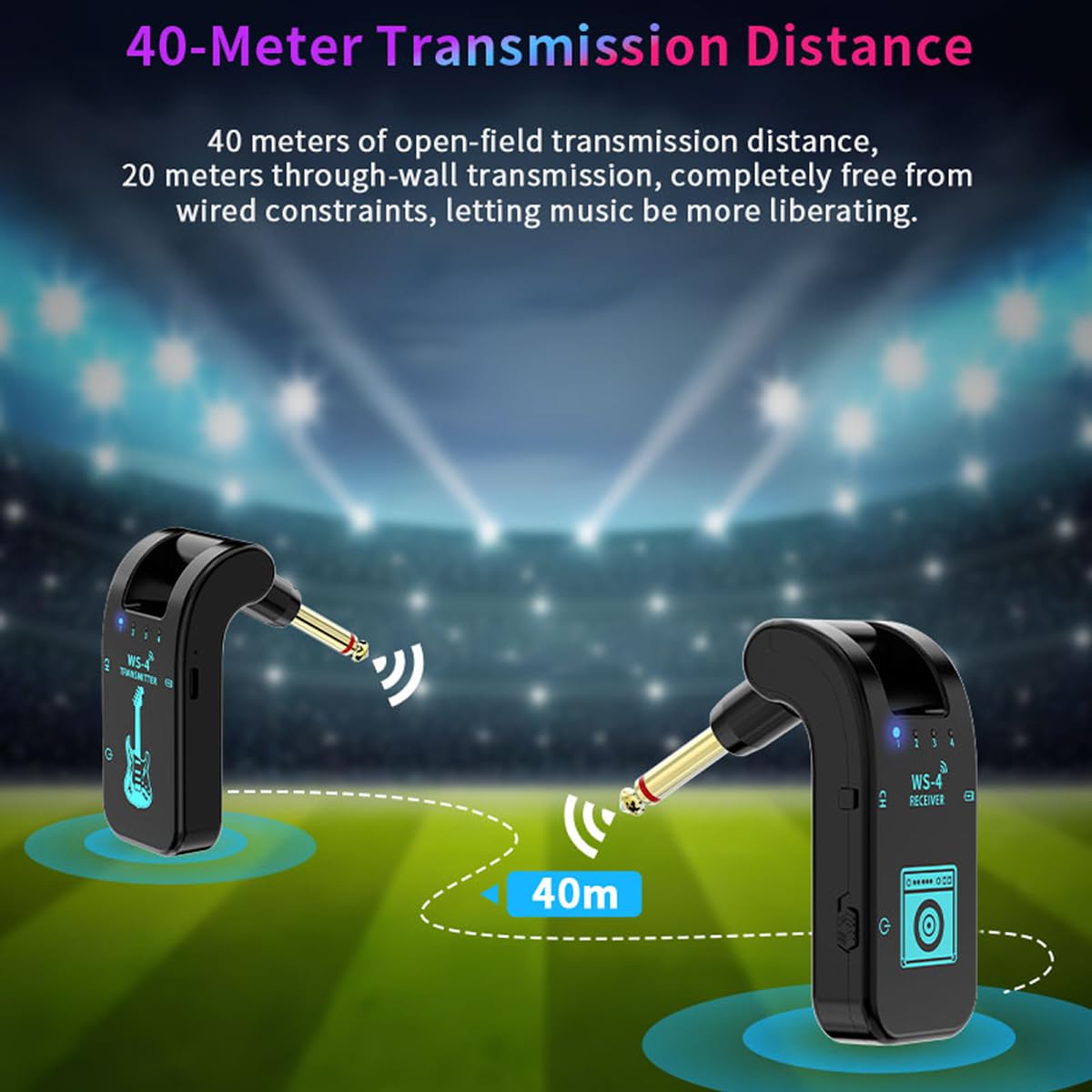Wireless Guitar System 2.4 GHz with 8 Channels Rechargeable Audio Wireless Guitar Transmitter Receiver for Electric Guitar Bass Electric Wind Instruments,48K/16bit Real-time Transmissio (White)