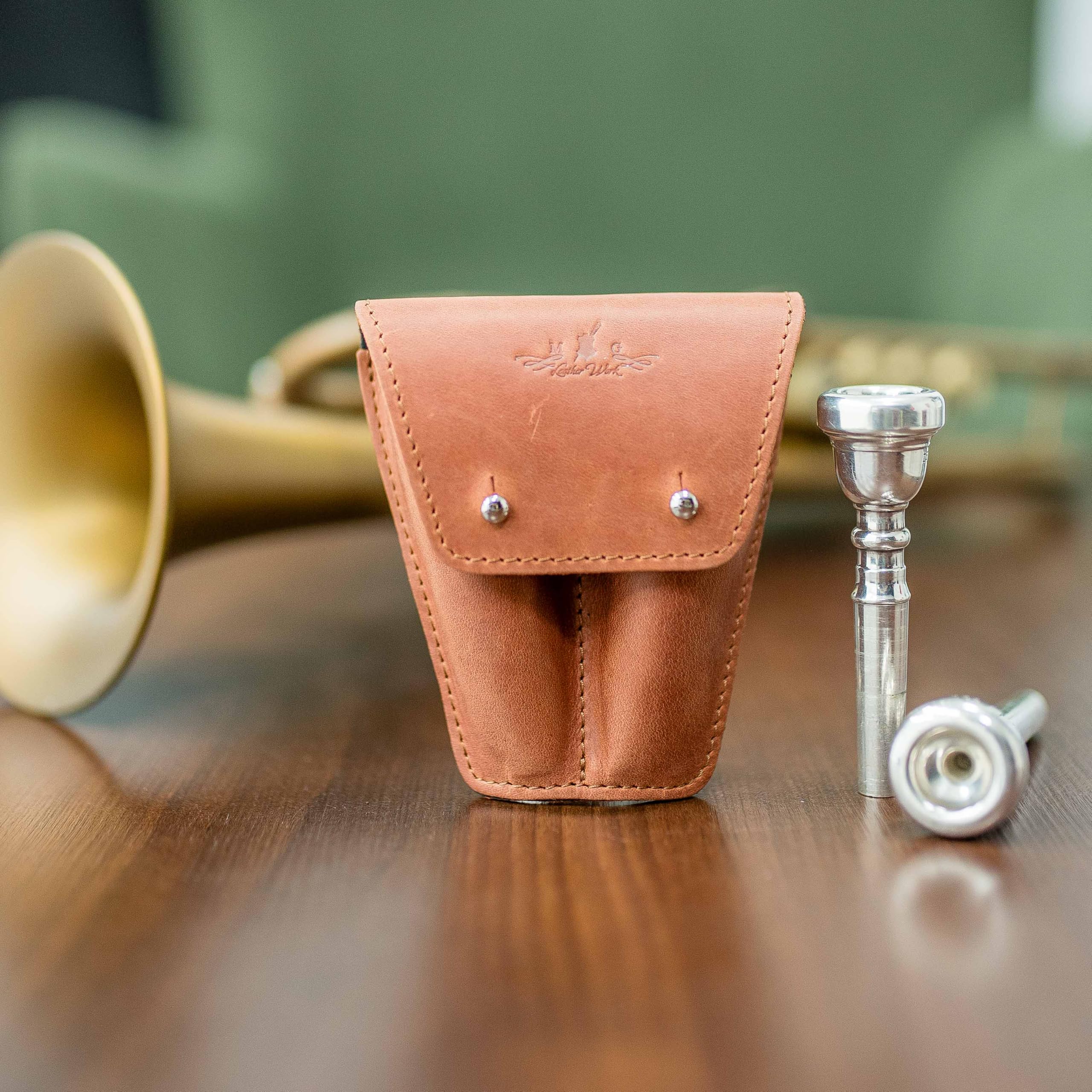 Leather Trumpet Mouthpiece Pouch DOUBLE by MG Leather Work