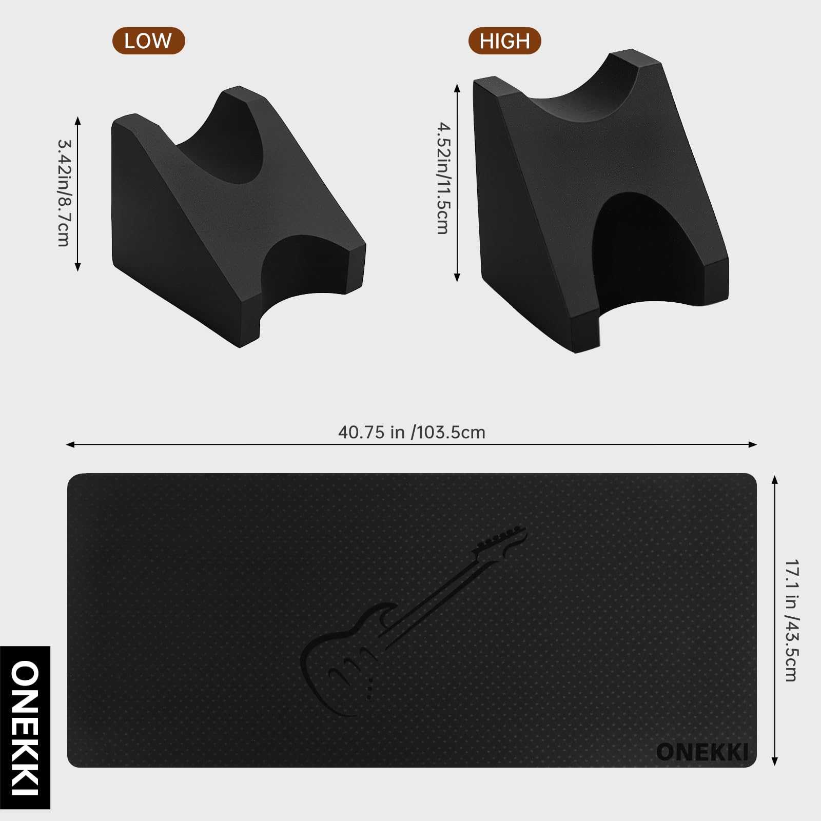 Guitar Neck Rest and 41”x 17”Guitar Mat, with Two Heights Support, Non-Slip