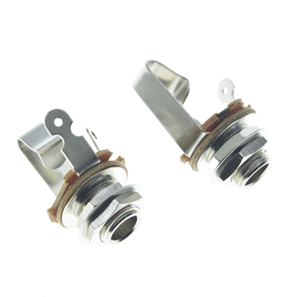 KAISH Nickel Premium 2-Pack Brass Material American Thread Audio 1/4″ Female Guitar/Bass Output/Input Jack 6.35mm TS Mono Panel Mount Jack Socket with Nuts and Washer