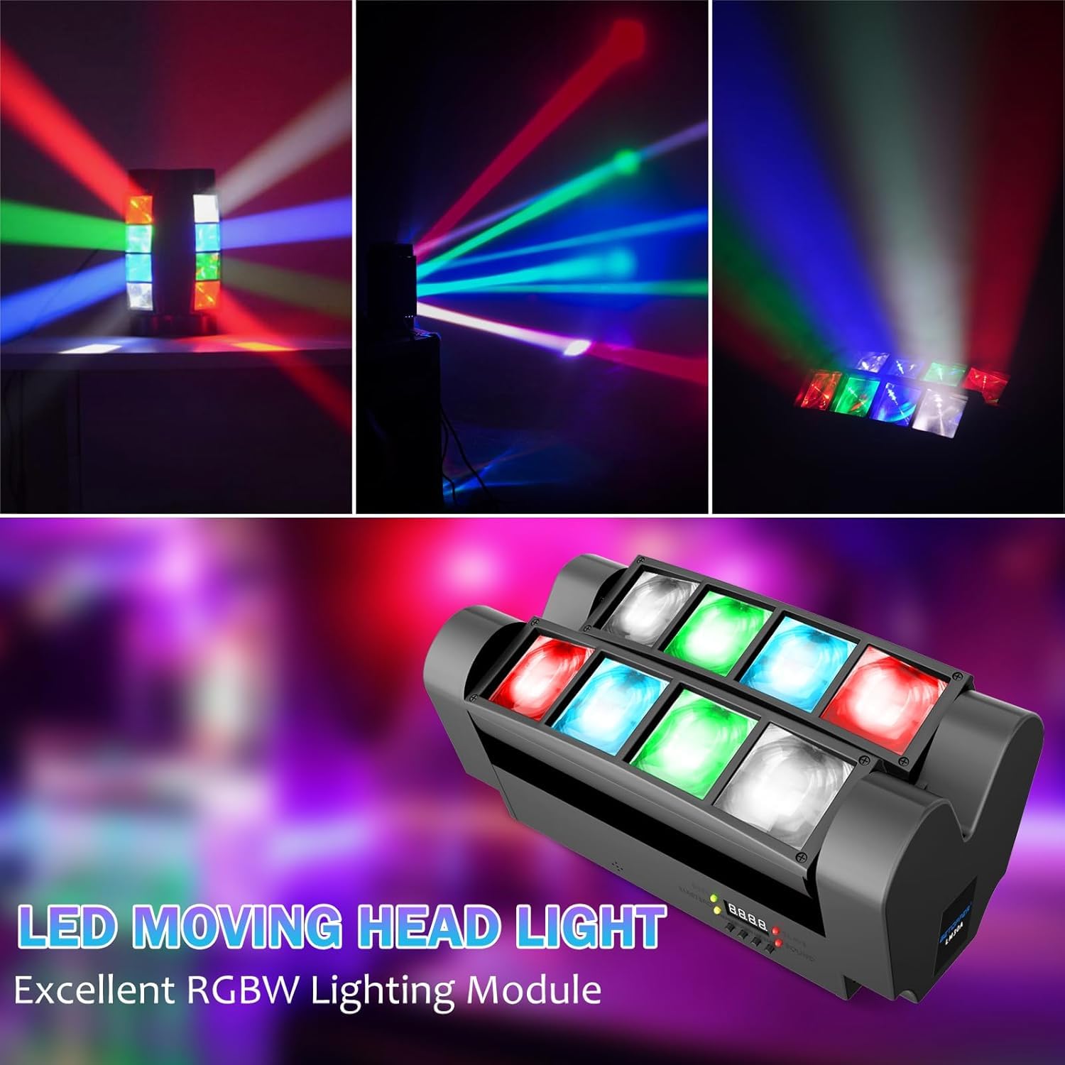 Betopper 8x3W Spider Moving Head DJ Light,RGBW Stage Disco Light-2 Packs
