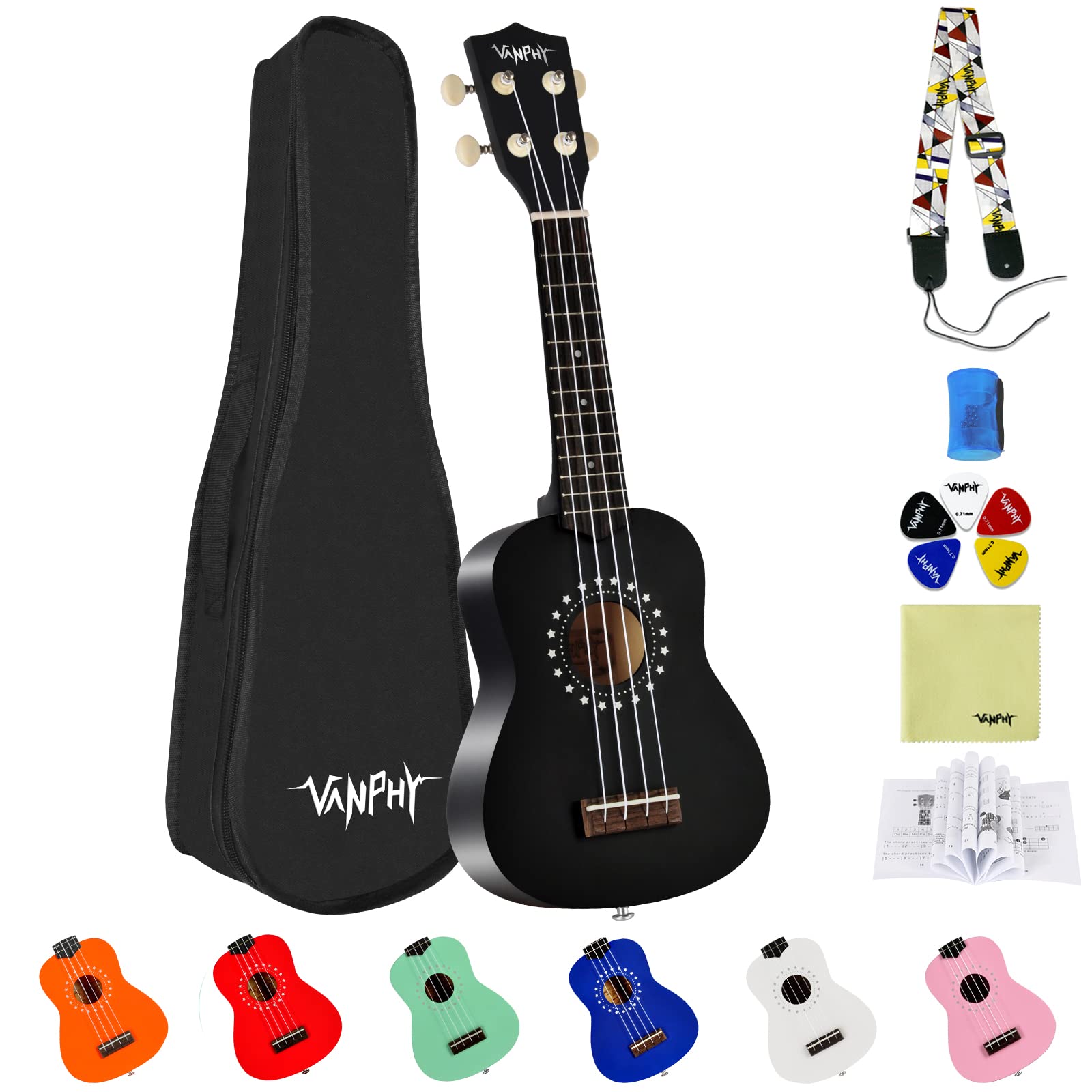 VANPHY Soprano ukulele for beginner with Gig Bag 21 Inch uke for Starter Hawaiian Soprano Ukalalee Polishing adults Basswood 21 Inch uke with Strap Picks Songbook Cleaning Cloth (Light Blue)