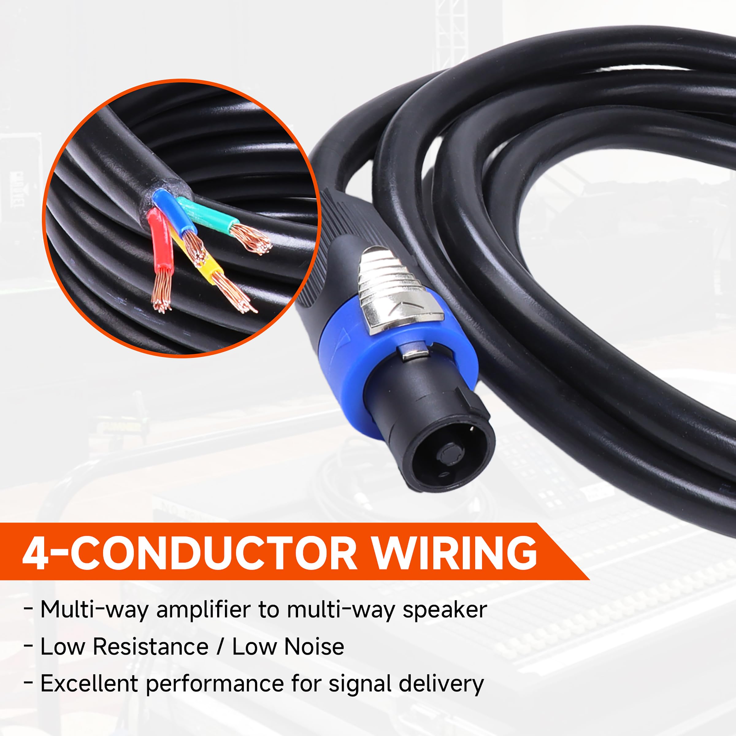 Rokkadaa 1Pc 4 Wire to Speakon Cable – 12 Feet 4 Conductor NL4FX Bare End