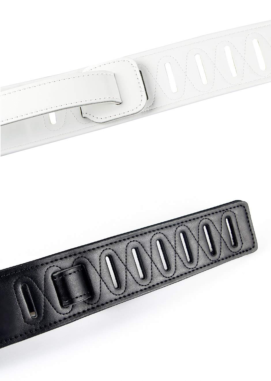 adiya Guitar Strap with Lightning Bolt for Electric Guitars/Bass, Leather Adjustable Length,Black/White/Red Available (White body black lightning)