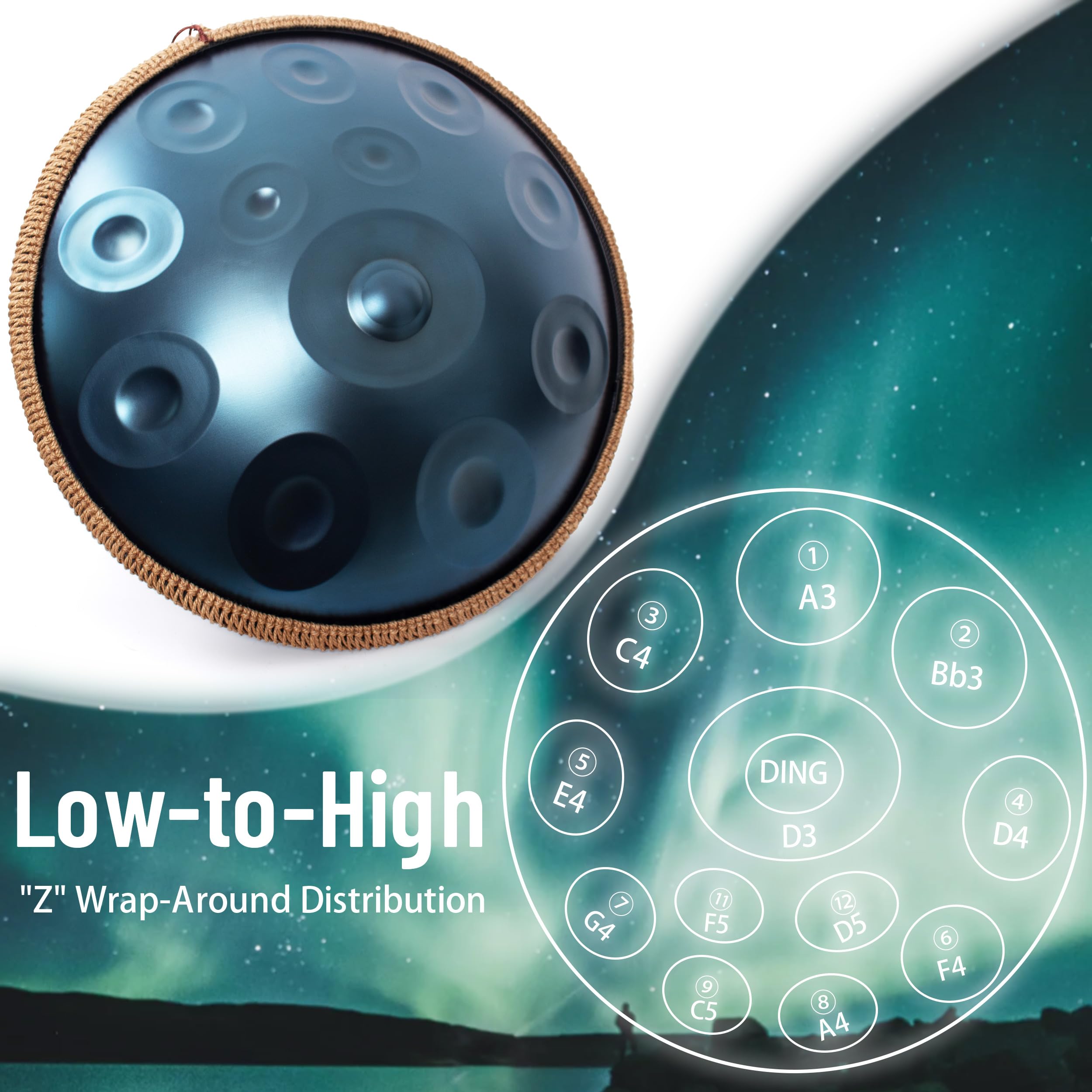 LOMUTY Handpan Drum 22 Inch for Adults 12 Notes – Hand Pan Drum(Blue)