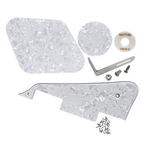 FLEOR 4Ply White Pearl Pickguard Back Plate Screws Set & Toggle Switch Plate(White) & Bracket Fit LP Style Guitar Pickguard Replacement