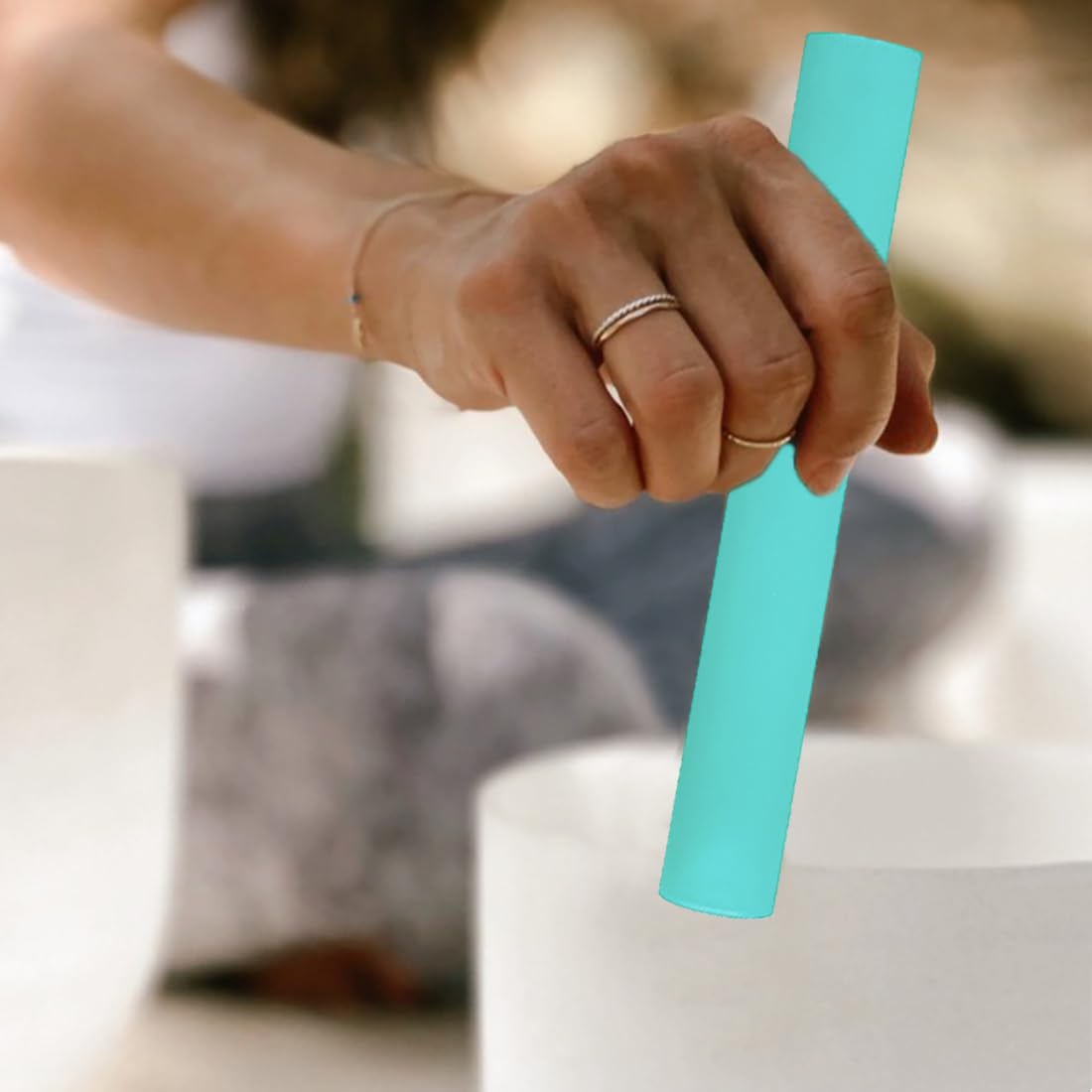 UPCEED Singing Bowl Mallet Hollow Acrylic Silicone Rubber Striker Mallet for Playing Quartz Crystal Singing Bowls with Bundle Pocket(Blue)
