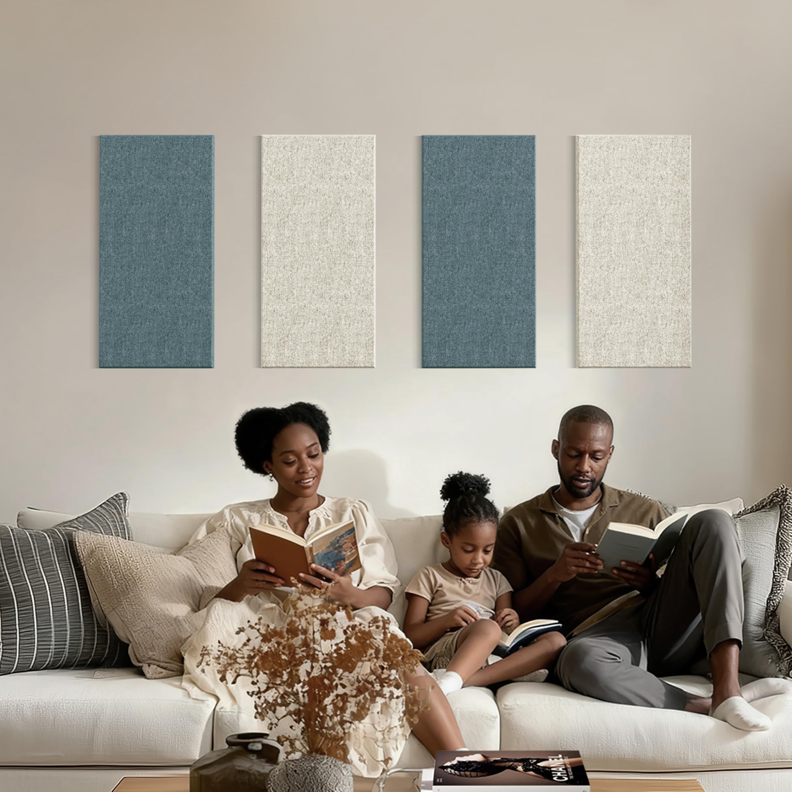 Reverbeon 4PCS Acoustic Panels, 24″x12″ Fabric Acoustic Panels for Walls, Self-Adhesive Sound Absorbing Panels for Home, Office, Studios (Slate Navy & Chalk White)