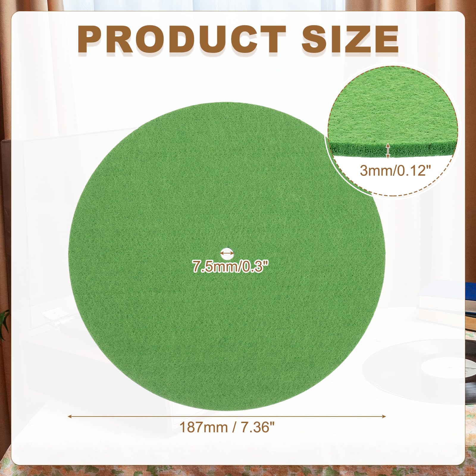 MECCANIXITY Record Player Mat, 7 Inch Turntable Mat 3mm Felt Turntable Pad for Vinyl Record Player, Green
