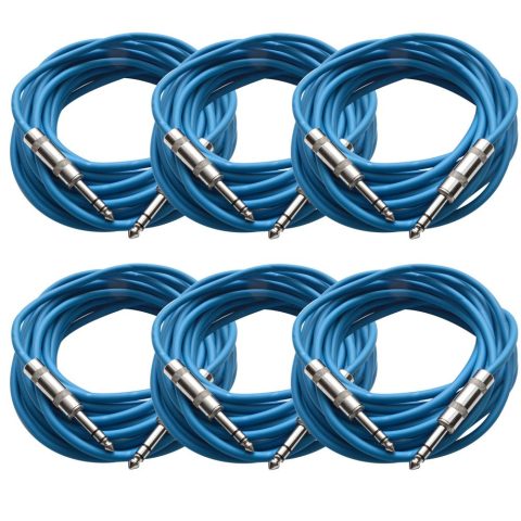 Seismic Audio – SATRX-25Blue6 – Pack of Six (6) 25 Foot Blue 1/4″ TRS Patch Cable – Balanced Cord – Effects