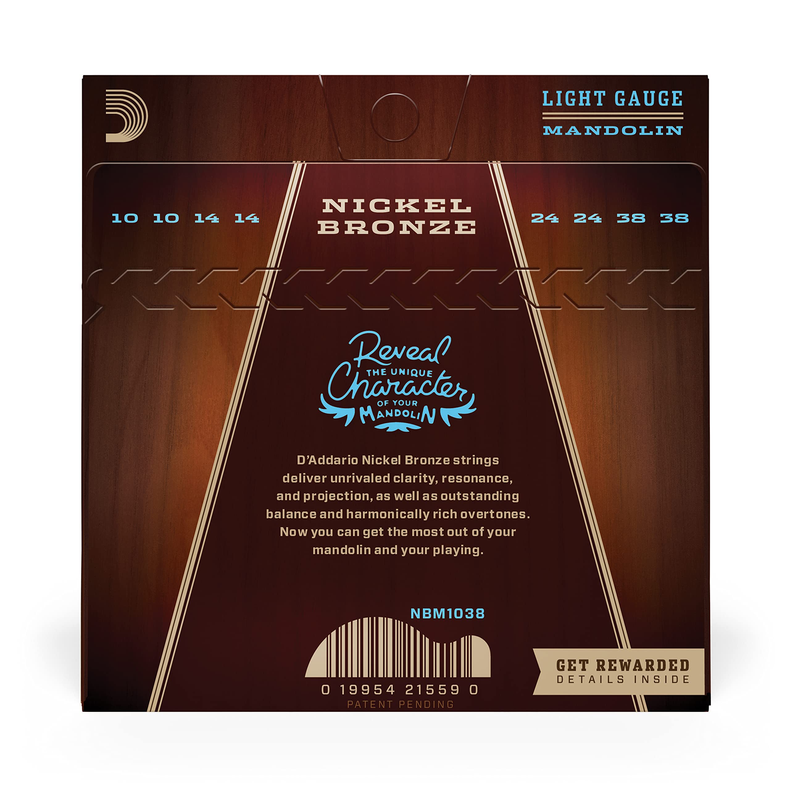 D’Addario NBM1038 Nickel Bronze Mandolin Strings, Light, 10-38